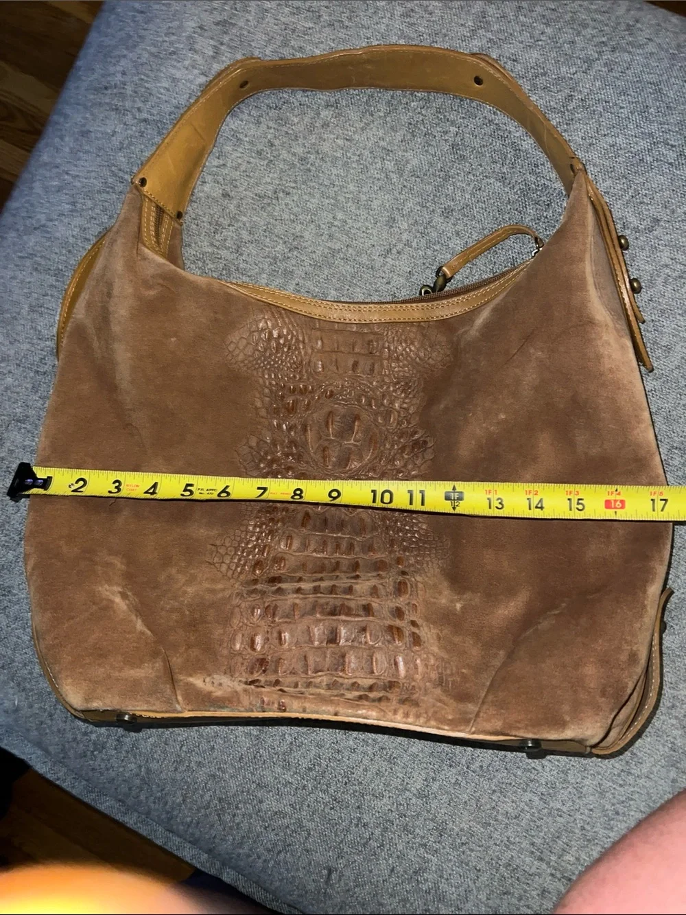 Donald J. Pliner Suede Croc-Embossed Hobo Bag in Brown EUC